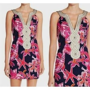 Lilly Pulitzer Valli Shift Dress in Via Sunny Size 14 Navy Pink Floral Zip Dress